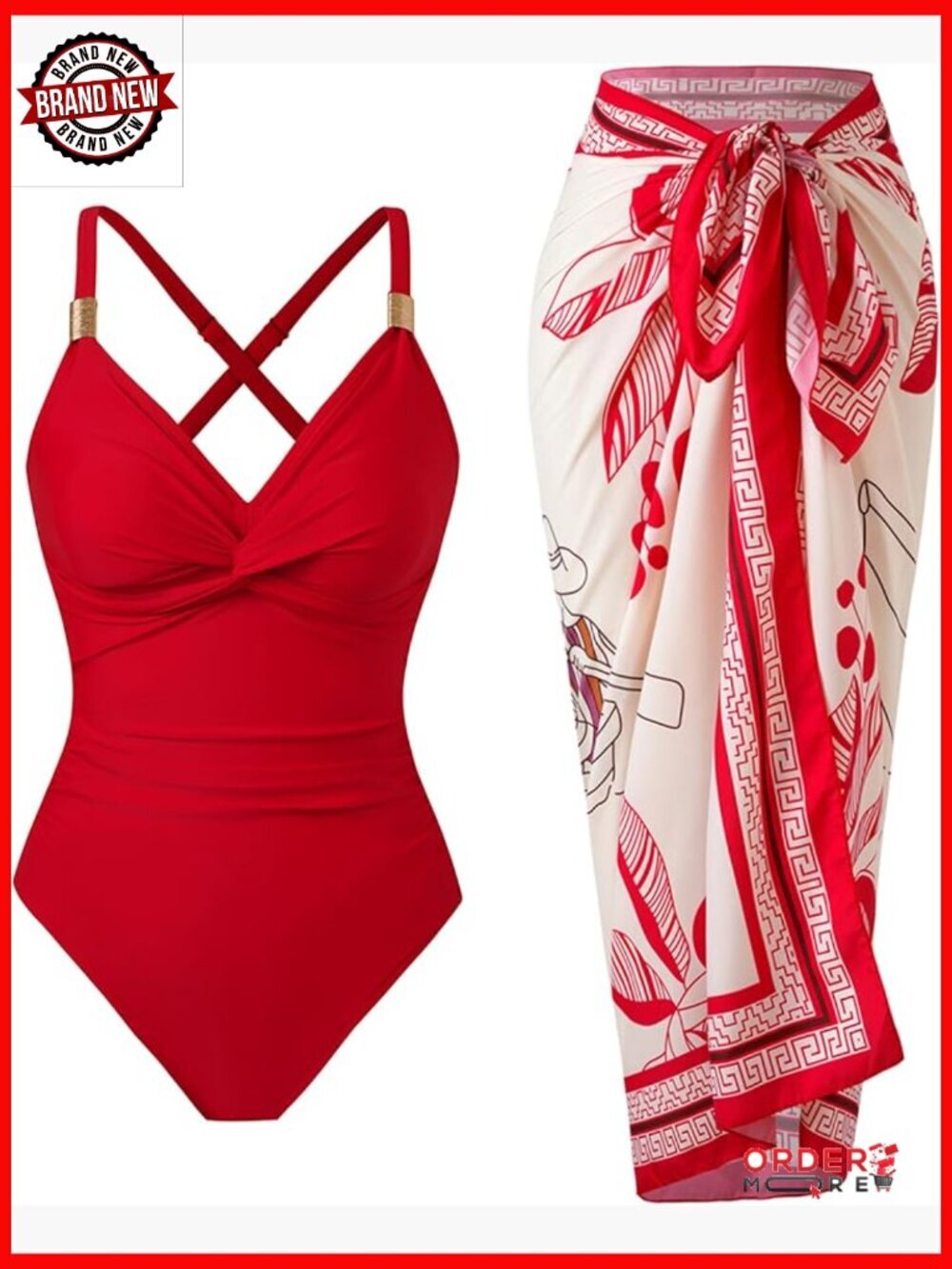 Tummy Control One Piece Swimsuit with Skirt Cover Up Retr